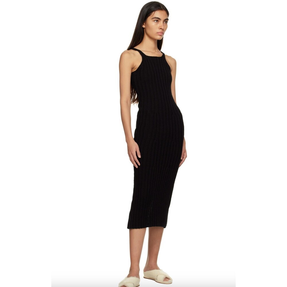 Missing You Already Black Rib Knit Midi Dress in Black Size Small Medium
